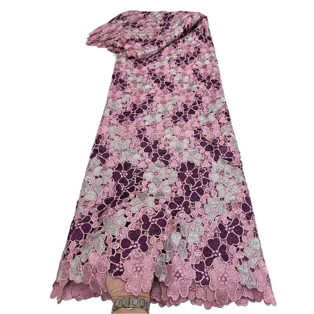 

African Milk Silk Cord Lace Fabric 2025 Nigerian French embroidery brocade lace Jacquard Organza fabric for wedding party dresse