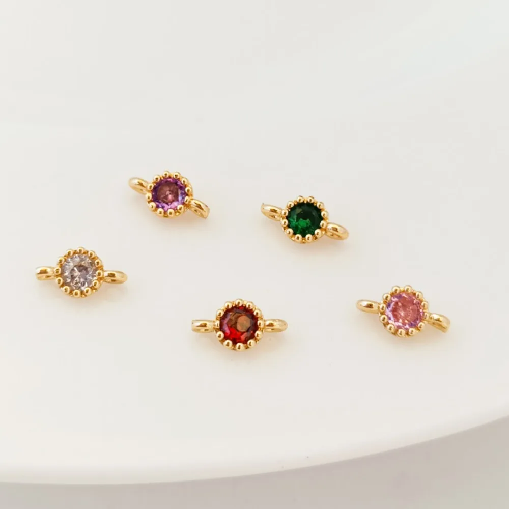 14K Copper Gold-plated Emerald-pink Purple Red White Zircon Double Pendant 4mm Handcrafted Bracelet Necklace Jewelry Accessory
