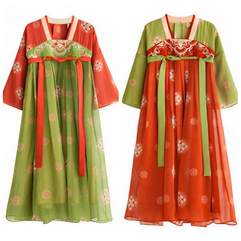 

Китайские детские костюмы династии Тан для девочек Hanfu, сценические костюмы для косплея, древнее платье в китайском стиле для девочек, зеленый, красный цвет