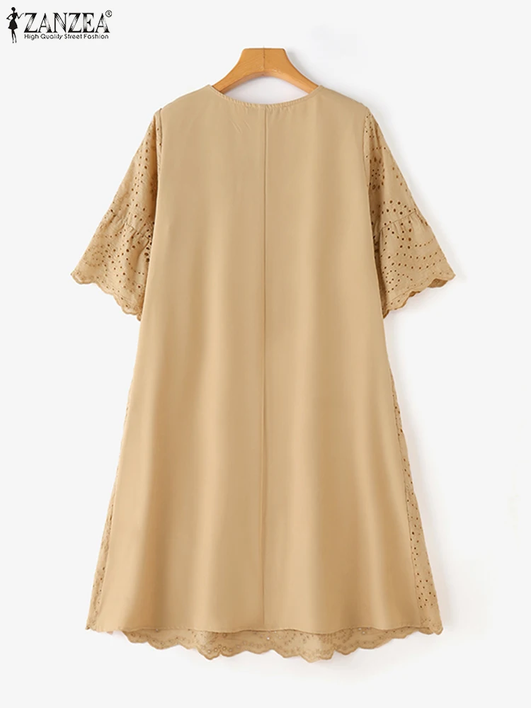ZANZEA-Robe d'été en dentelle au crochet pour femme, robe d'été brodée, manches courtes, ligne A, robe de soirée de travail, vêtements éducatifs, mode bohème, vacances, été, 2024