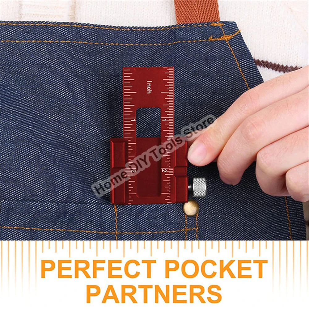 Houtbewerking Precision Pocket Ruler Slide Rule Inch en Metric T-Type Scribing Ruler Square Layout Tool met T-Track Slide Stops