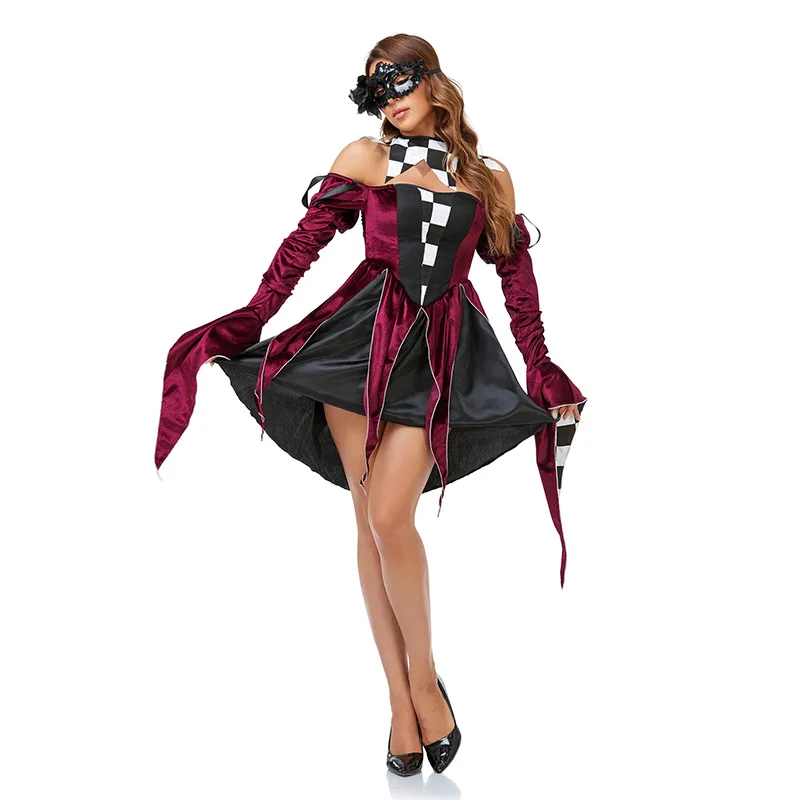 ساحر مهرج سر الملكة زي الدكتور حفلة تنكرية الكرة الزي هالوين تأثيري مرحلة الأداء الملابس النسائية Faion