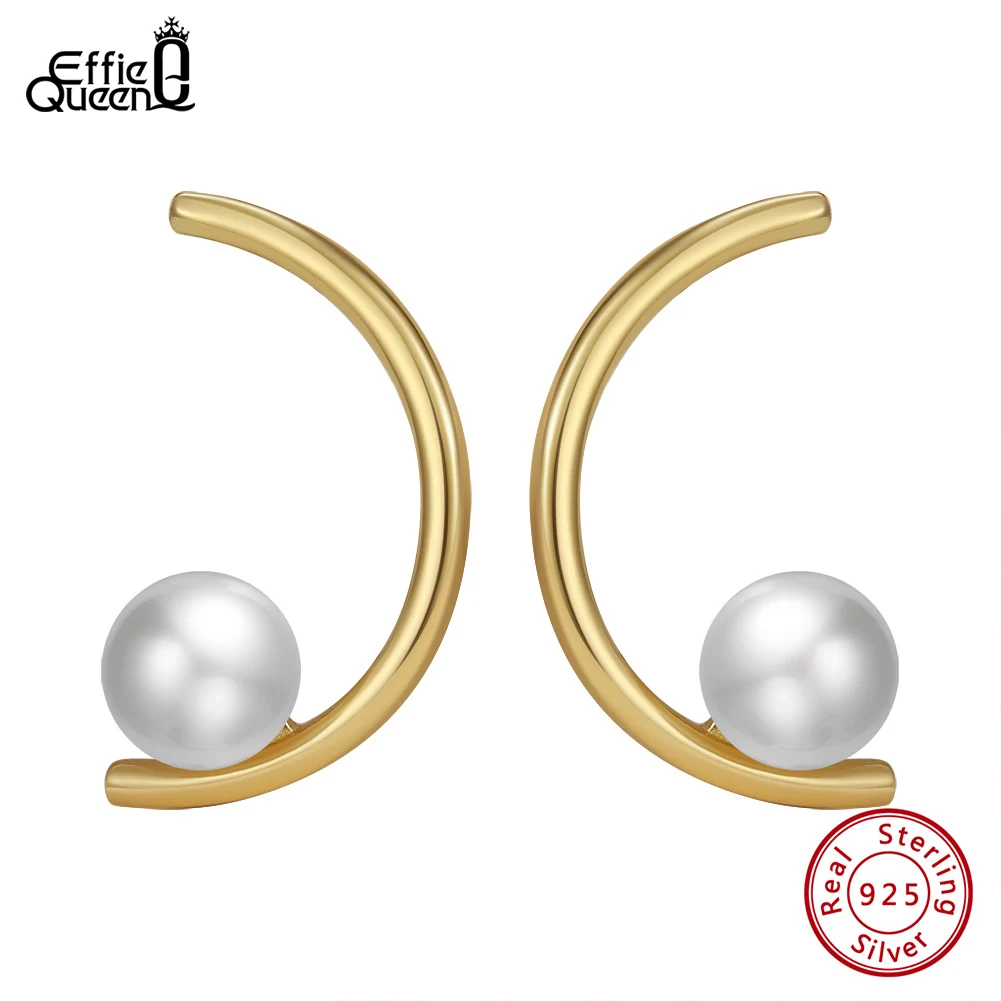 

Effie Queen 14K Gold Simple Design Natural Freshwater Pearl Earrings for Women Fine Geometry Earrings Anniversary Jewelry GPE46