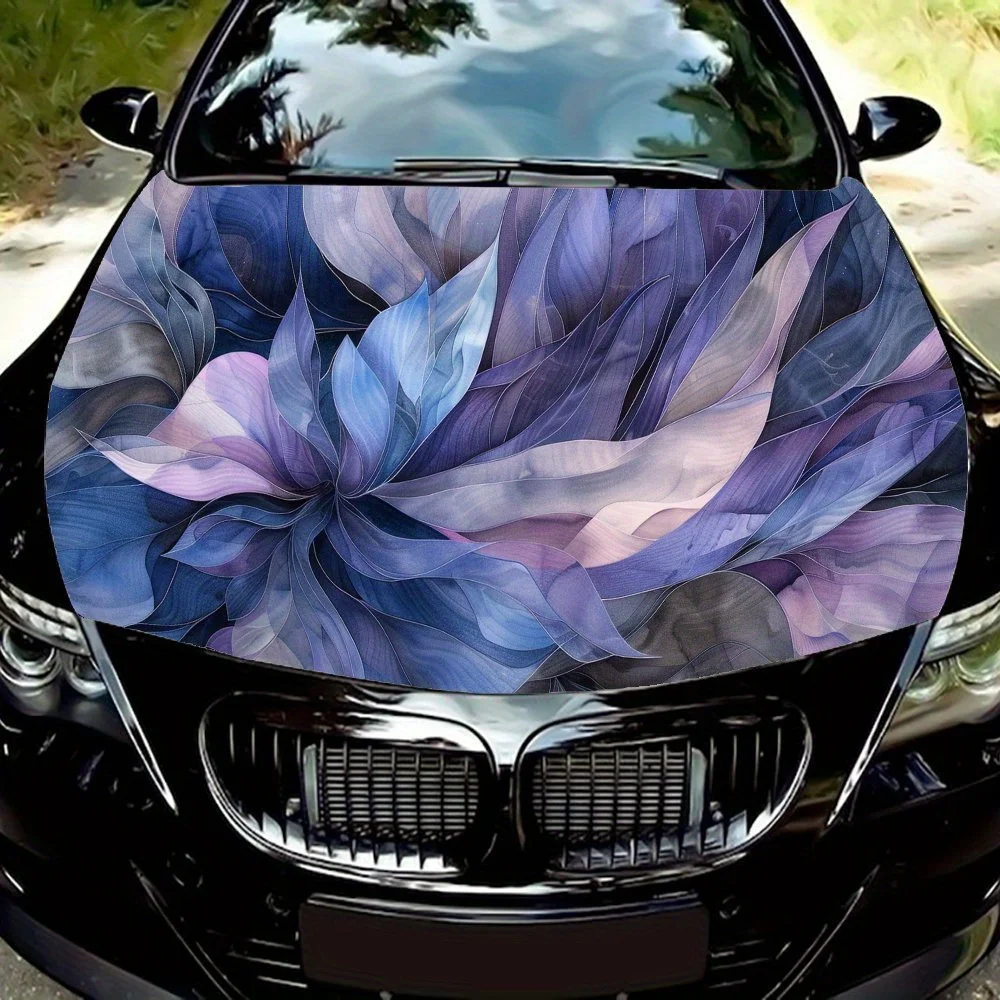 

Romantic Blue Purple Floral Car Engine Hood Vinyl Wraps Sticker, Auto Exterior Device, Waterproof Self-adhesive Automotive Car D