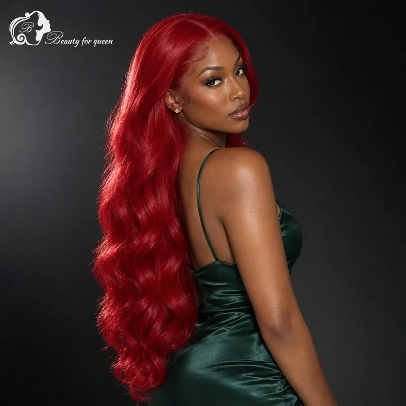 Bleached Cherry Red Body Wave Wig Mid Length Pre Plucked New For Lady Natural Occasion Everyday Glue And Go Silky Heat Friendly