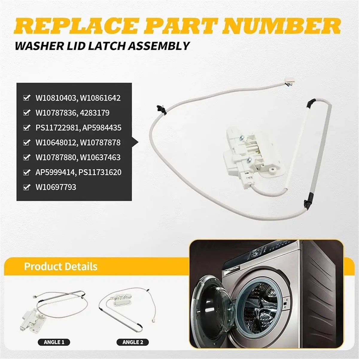 

(ABZD) Washer Lid Lock for Whirlpool WTW7040DW0 WTW8040DW0 Kenmore 11028133412 Maytag MVWB765FW0