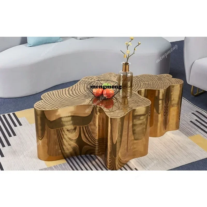 M138 Hot Sale Irregular Tree Trunk Shape Coffee Tables Gold Stainless Steel Center Tables Light Luxury Style Tea Tables