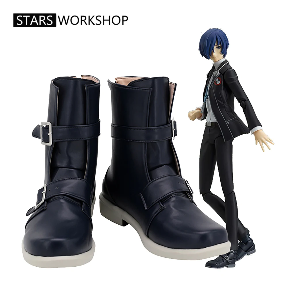 Anime Yuuki Makoto Cosplay Shoes Black Short Leather Boots For Halloween Christmas Custom Made