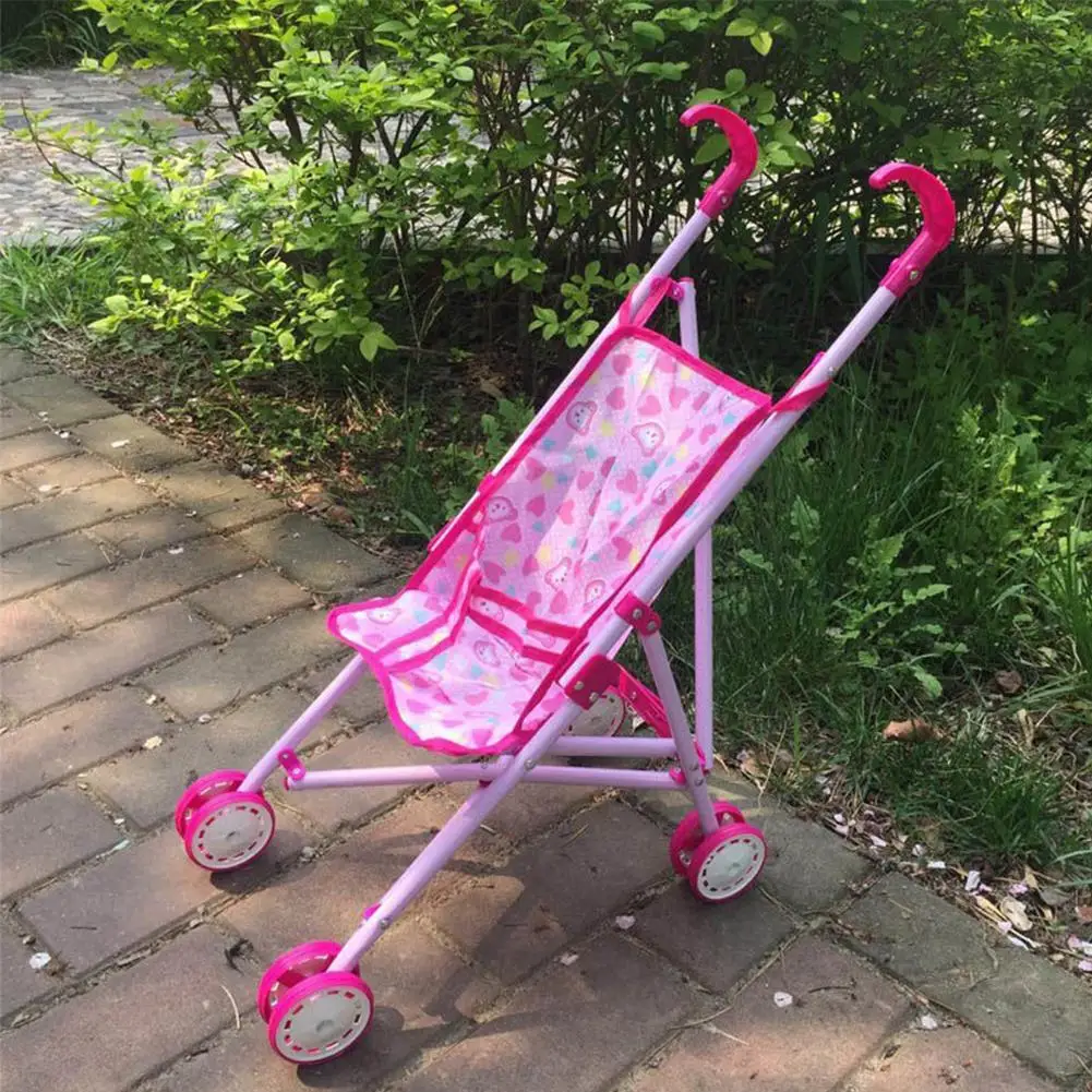 Pink Stroller Foldable Playing House Handcart Stable Plastic Doll Handcart Doll Stroller Accessories House Decoration