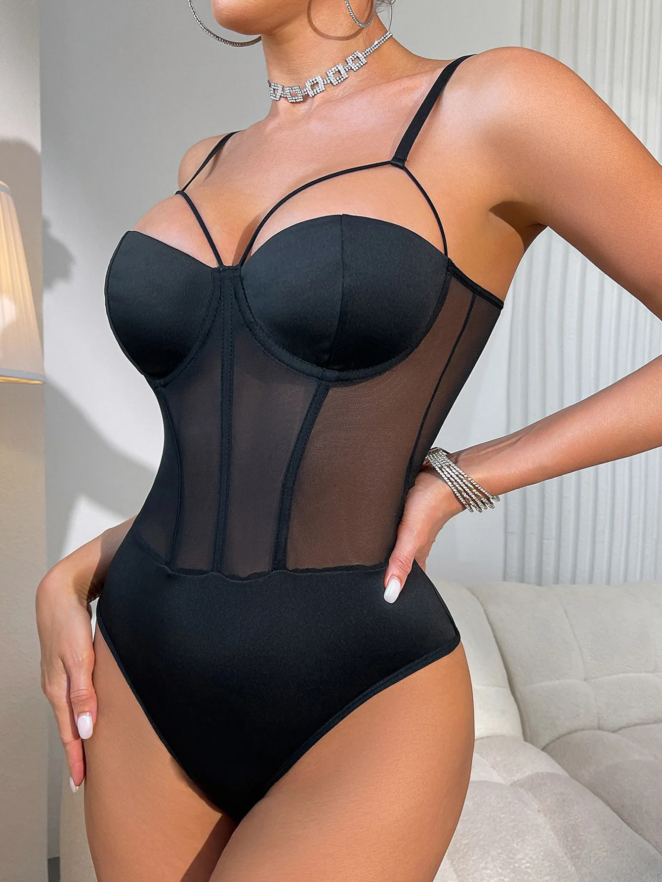 2026 New Sexy Patchwork Lace Bodysuit for Women Thong Bodycon Spaghetti Straps Backless Lingerie Body Nightclub Outfits