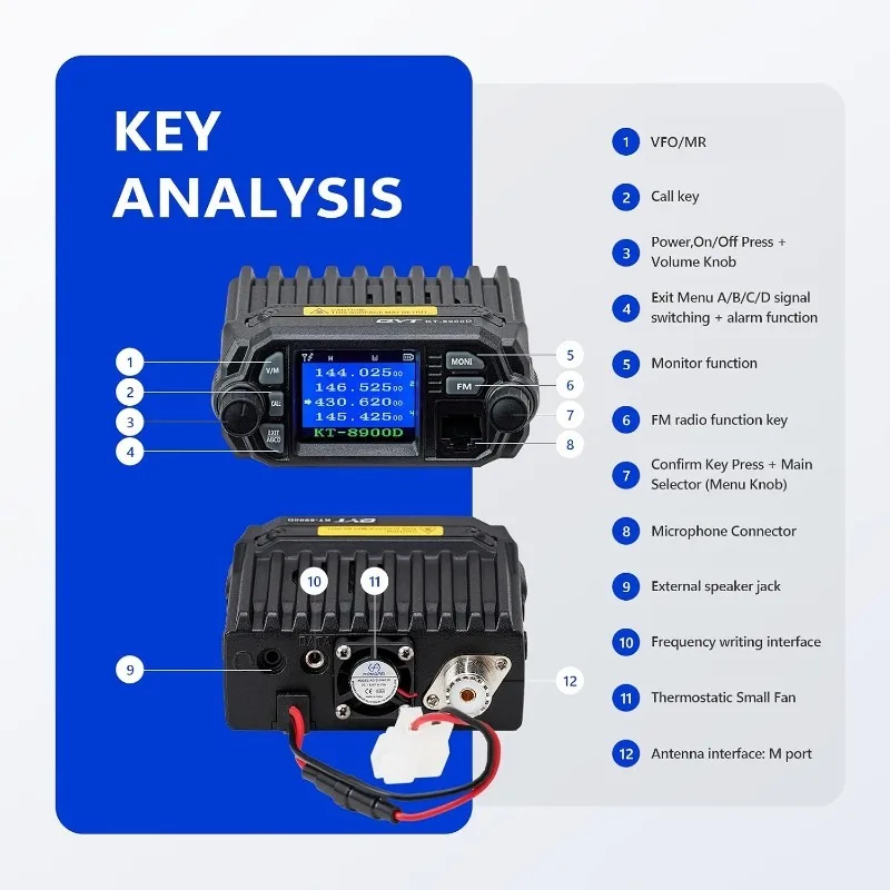QYT KT-8900D GMRS Mobile Radio Dual Band 25 Watts Power Output 200 Channels CTCSS and DSC UHF Scanning GMRS Repeater Capable
