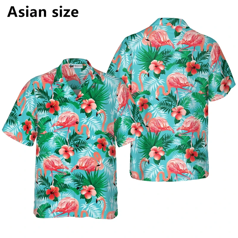 

Fashion Flamingo Print Hawaiian Shirt Men Women Vintage Tropical Plants Casual Street Animal Shirts Vacation Trend Summer Blouse