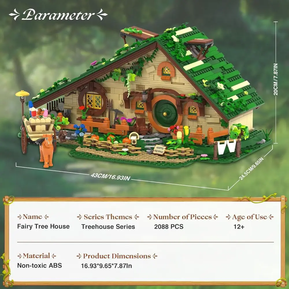 Juego de bloques de construcción de casa en el árbol medieval de fantasía con interior, jardín, 2088 piezas, regalo ideal para adultos