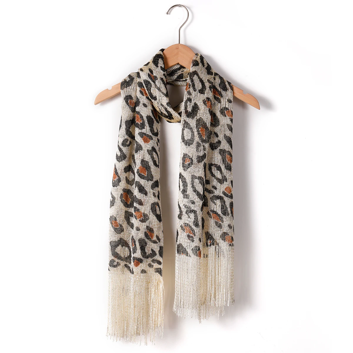 Women Leopard Print Fringe Tassel Scarf, Lightweight Fashion Neck Wrap, Casual Streetwear Shawl Accessory