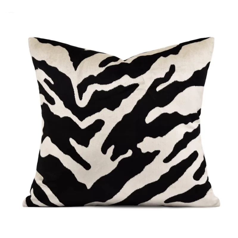 Luxury Zebra Print Textured Throw Pillow Cover Black & White Velvet Cushion Cases Modern Glam Decorative Pillows For Sofa Chair