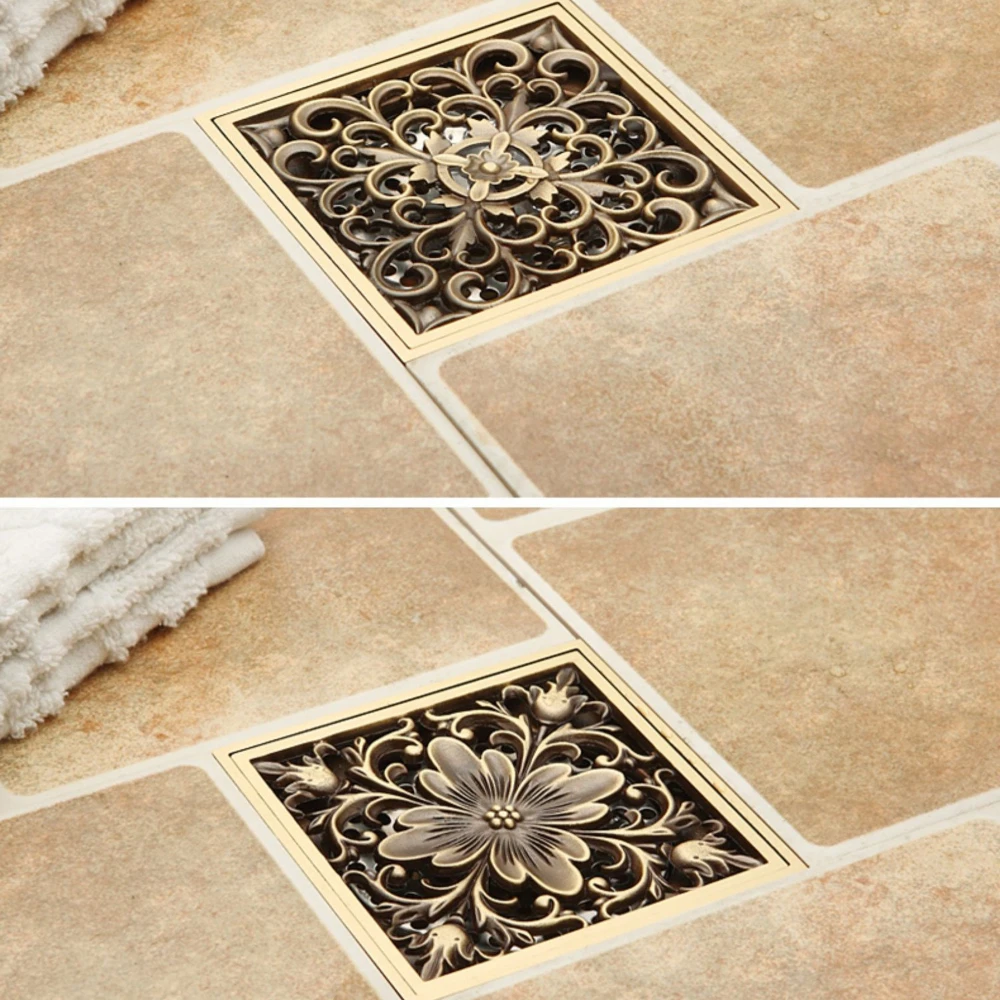 Euro Square Floor Drains Antique Brass Shower Hardware bathroom accessories Floor Drain Deodorant Floor Drain Strainer Cover
