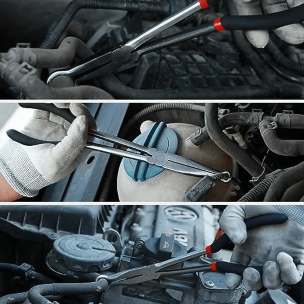 3PCS Round O Shape Jaw Long Nose Grip Pliers 11 Inch Small 9mm / 5/16in Hose Removal Pliers Heavy Duty Medium 14mm / 1/2in