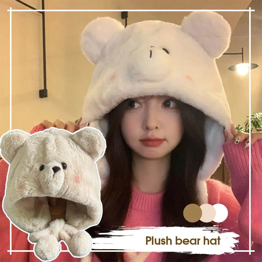 

Зимняя модная плюшевая шапка с медвежьим дизайном — толстая теплая уютная, ветрозащитная защита ушей, унисекс для повседневного ношения и холодной погоды на открытом воздухе
