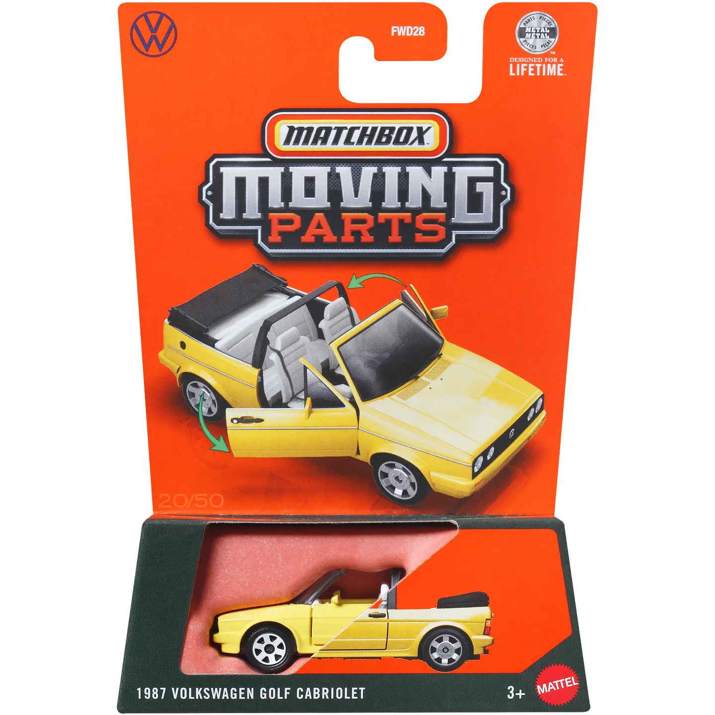 2026 Matchbox Moving Parts Car 1987 Volkswagen Golf Cabriolet 1/64 Metal Die-cast Model Collection Toy Vehicles FWD28