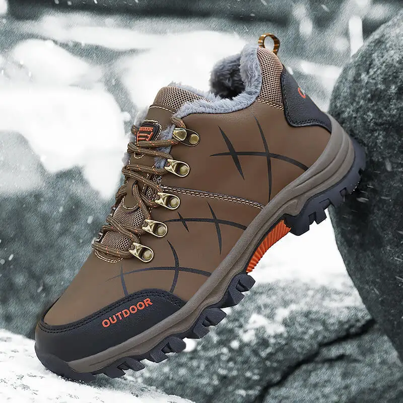 Winter Men Boots Fleece-lined Warm Hiking Shoes for Men Waterproof Leather Snow Boots Non-slip Sports Casual Trekking Sneakers