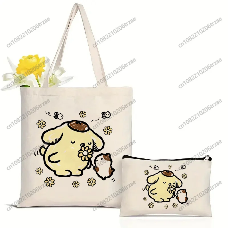 

Набор сумок Pom Pom Purin: модная сумка, холщовая сумка-тоут, женская повседневная сумка через плечо, многоразовые сумки для покупок, косметичка