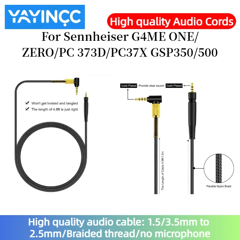 

High quality audio cable For Sennheiser G4ME ONE/ ZERO/PC 373D/PC37X GSP350/500 3.5mm to 2.5mm plug Braided thread/no microphone