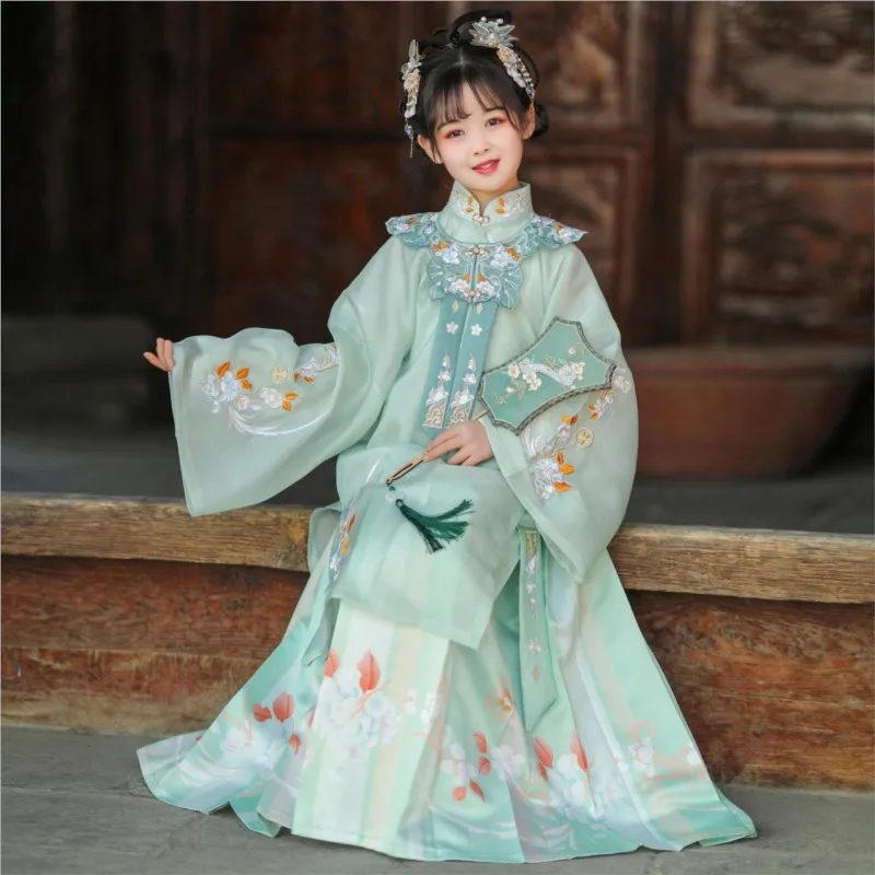 2026 New Original Girls' Spring/Summer Ming Dynasty Hanfu Set Children's Chinese Ancient Style Embroidery Hanfu Skirt Set LJ397