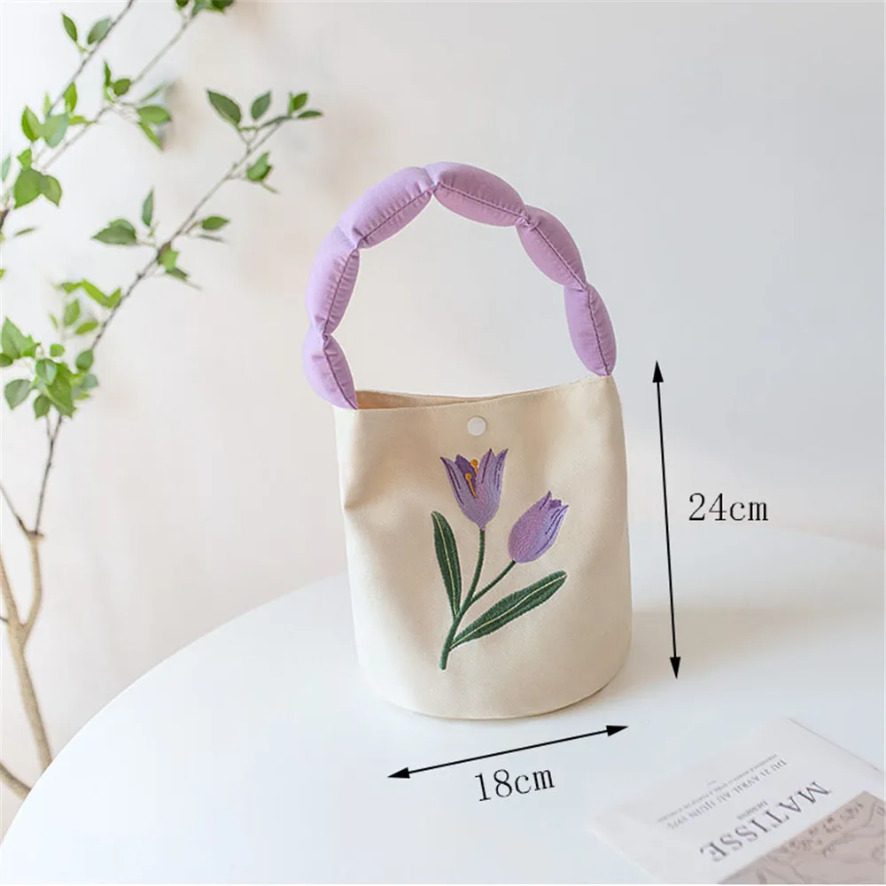 Floral Canvas mountaineering Bag Women Summer Fashion Large-capacity Tote Bag Hand Held Flowers Embroidered Shoulder Bag