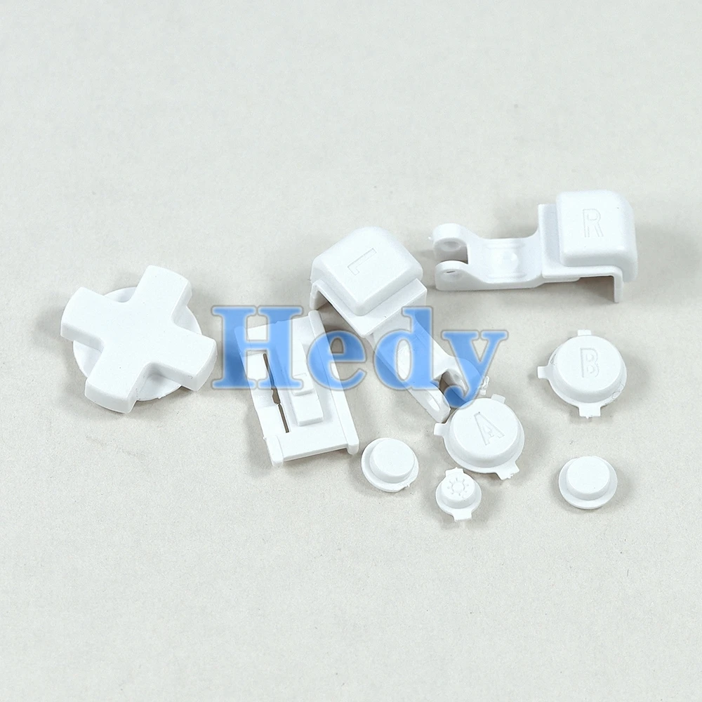 Juego de 50 teclas de botón de repuesto para GameBoy Advance SP GBA SP, juego completo de botones R L A B d-pad, color sólido, translúcido y transparente