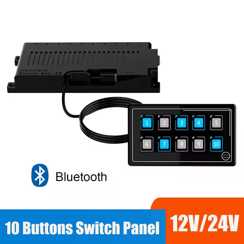 24V 12V Switch Panel Buttons Smart Bluetooth Module PET Membrane Touch Control Boat RV Caravan Light Toggle 60A Fuse Blade Box