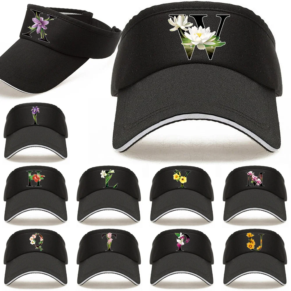 

Tennis Caps Men Women Adjustable Sport Headband Breathable Air Sun Hats Visor Top Empty Flower Color Letter Print Sunscreen Cap