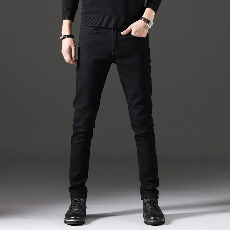

Men's Pure Black Slim Jeans Elastic Straight Pants Business Fashion Leisure Korean Vintage Denim Pants Male Spring Autumn New