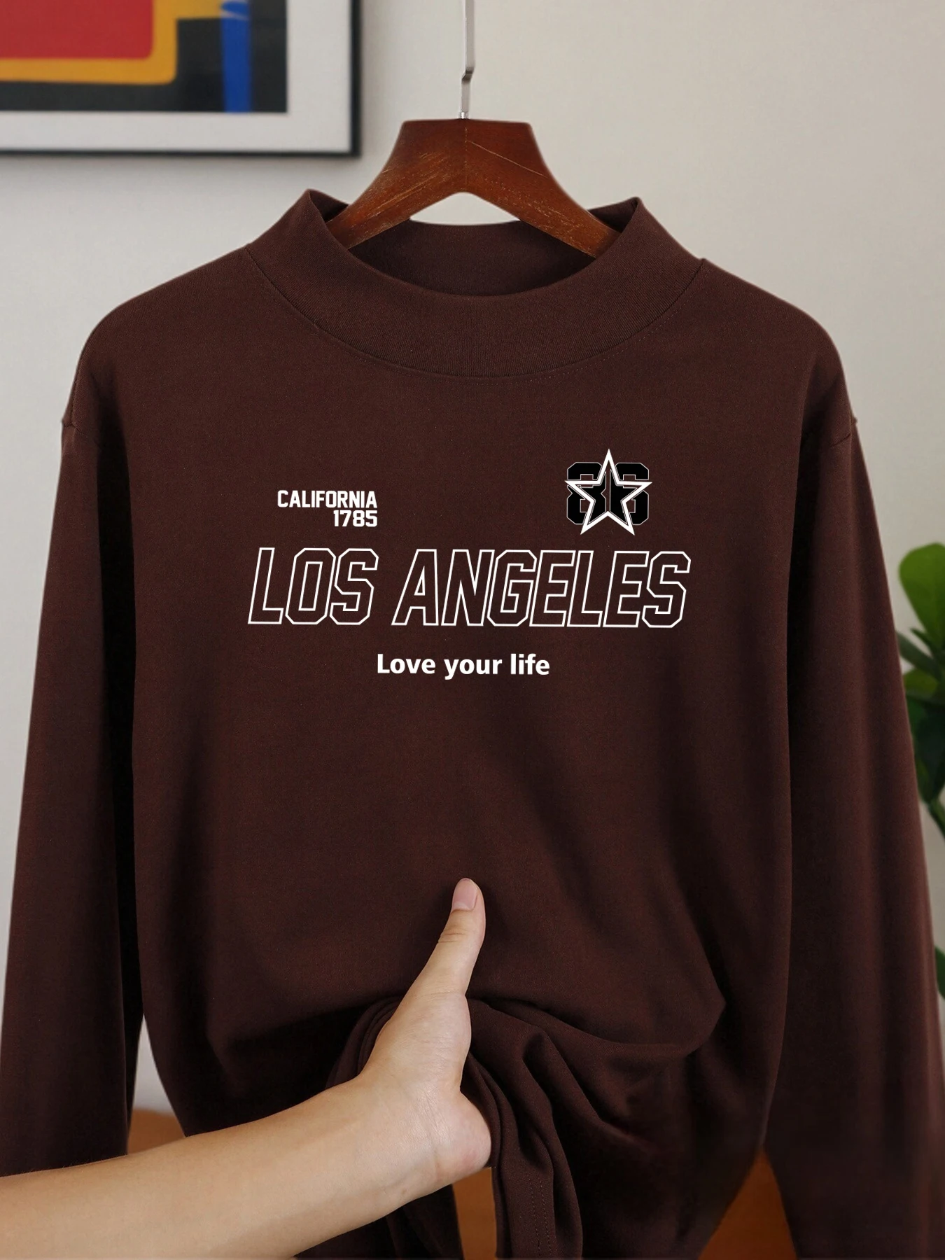 Los angeles califórnia carta camisas de manga comprida engrossado ajuste camisa casual outono topos inverno macio meia gola alta roupas
