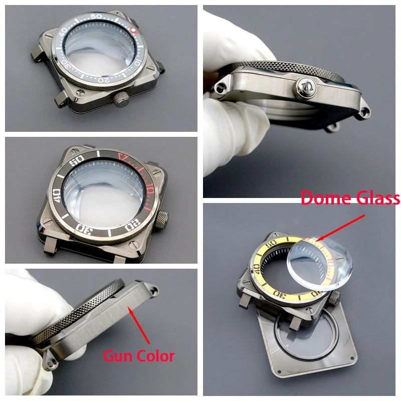

51MM Electroplating Color Square Shape Watch Case Fit NH35 NH36 4R 7S Movement Sapphire Slass Waterproof Watch Parts