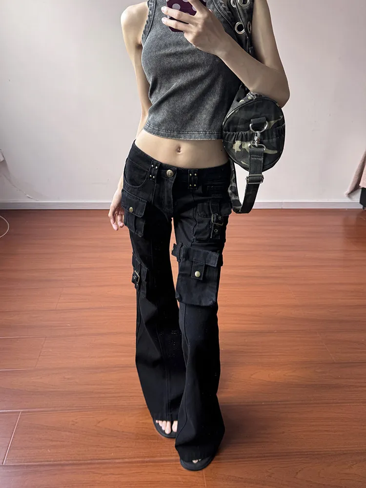 

American High Street Y2K Spicy Girl Workwear Pants Women's Slimming Denim Capri Bell Bottoms mid Waist Jeans for Men
