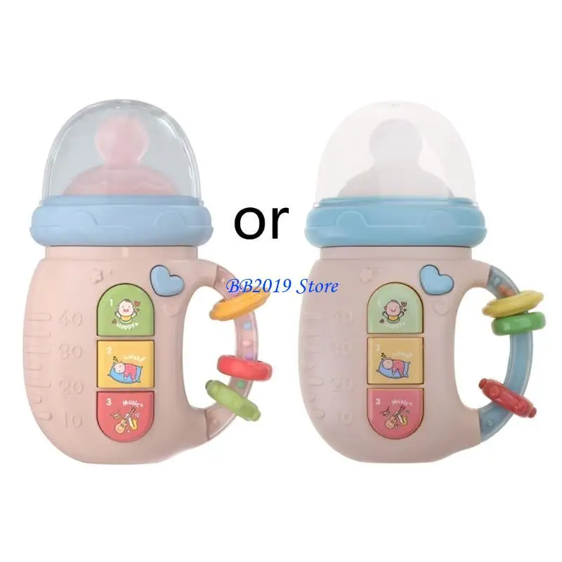 

Q0KB Baby Music Teething Bottle Crib with Rattle & White Sound Infant 1M+ Chewing Toy