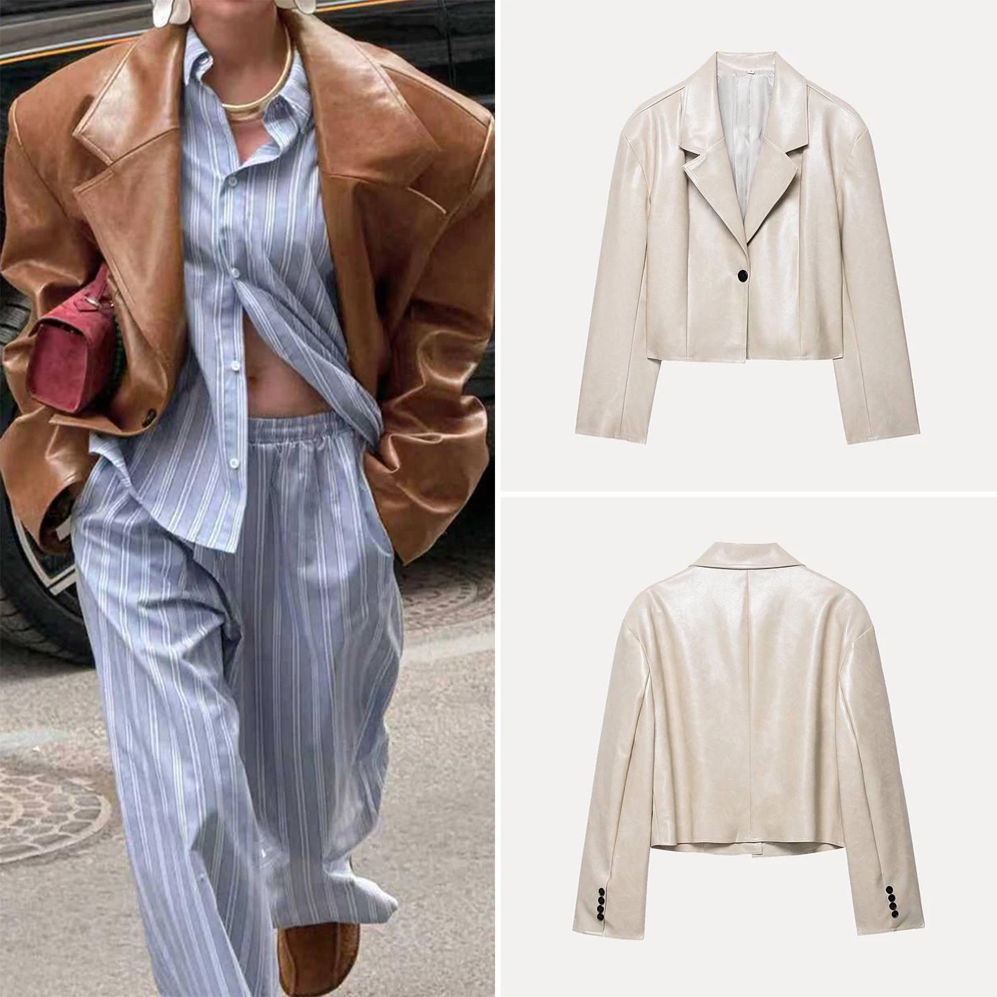 

Faionable ort Loose Collar Women's Jaet 2025 Autumn New Sle Versatile Outerwear Ele Button Closure Long Sve