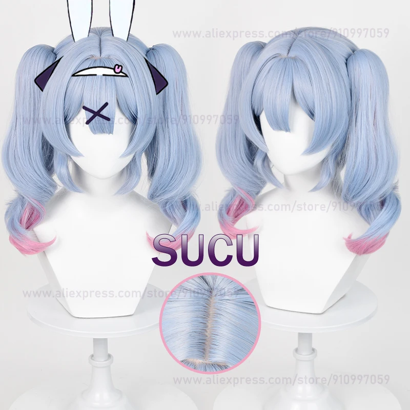 Miku-Peluca de Cosplay con agujero de conejo para mujer, pelo de 45cm con coletas dobles, pelucas sintéticas resistentes al calor de Anime