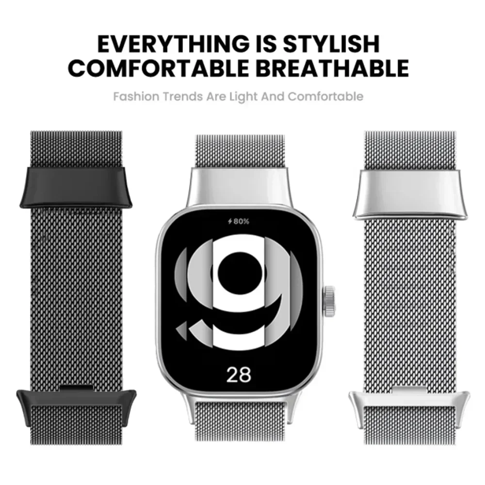 حزام حلقة ميلانيزي لـ Xiaomi Mi Band 9 Pro/8 Pro سوار معصم ذكي لساعة Xiaomi Redmi 4 ملحقات الساعة الذكية