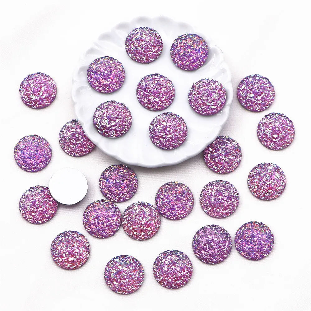 100pcs 12mm Round Resin Shiny AB Druzy Stone Surface Rhinestone Flatback Cabochon DIY Decorative Craft Scrapbooking Accessories