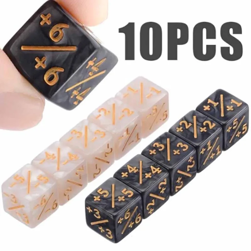 

10 шт., 6-сторонние счетные кости + 1/-1 игральные кости, детская игрушка для сбора игр, счетчики 14 мм (5*черный + 5*белый)-B2