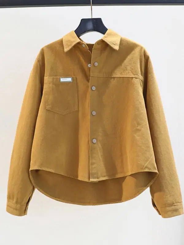 

Women's ort Pure Cotton Casual Loose irt Single ket Faionable Top Korean Sle Commute Long Sve Collar