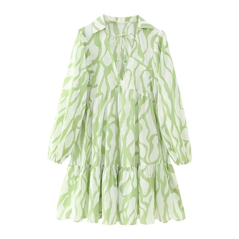 Spring Faion Floral Print Cotton ort Dr Women's Clothing Sli Trendy A-Line Skirt Long Sve  Collar Dr