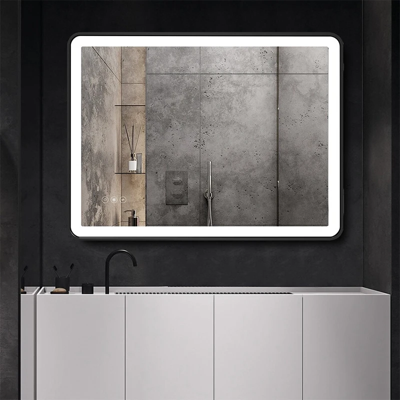 Modern Black Face Mirror with Big Light and Metal Frame for Hotel and Home Use