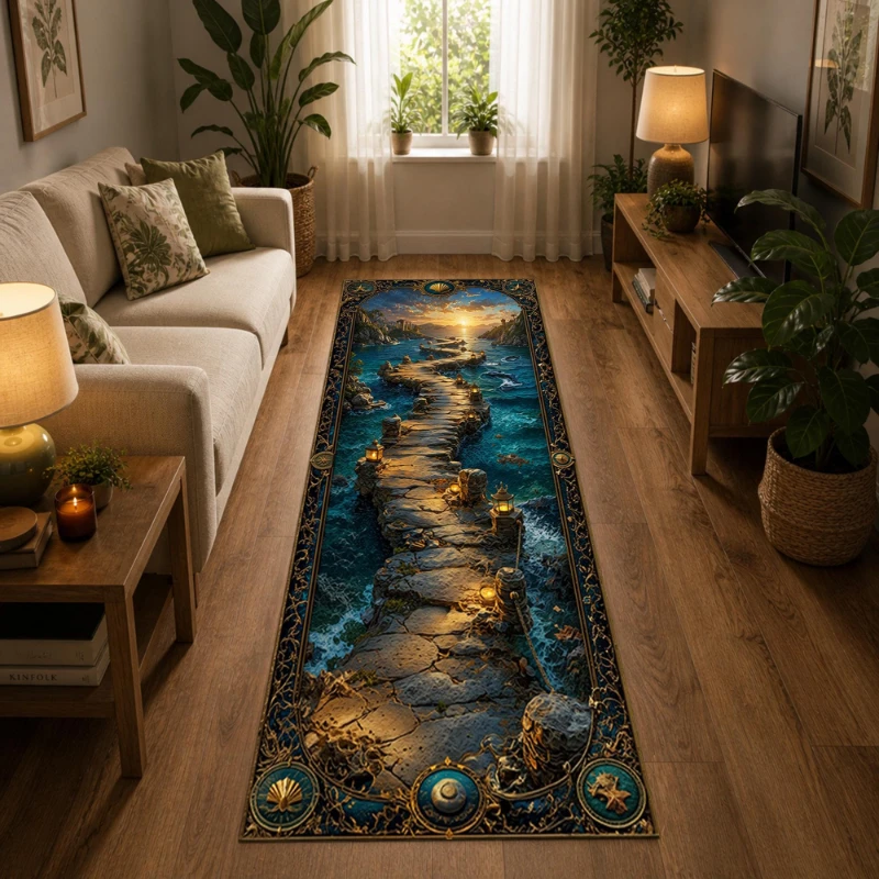 Deep Ocean Abyss Compass Vintage Frame print Runner Rug,Corridor,Entryway,Kitchen,Washable Runner Rug,Home Decor Surprise