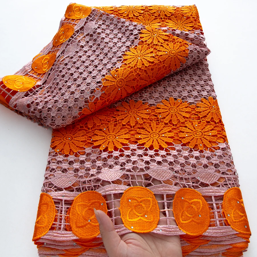 

Luxury Guipure Lace Fabric High Quality 5 Yards Nigerian Cord Lace Fabric 2025 African Water Soluble Party Dress for Women A4201