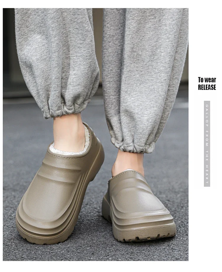 Winterliche, große, warme Plüsch-Kochschuhe für Herren, wasserdicht, rutschfest, ölbeständig, Arbeitsschuhe für Küchen- und Restaurantpersonal. – Detail 9