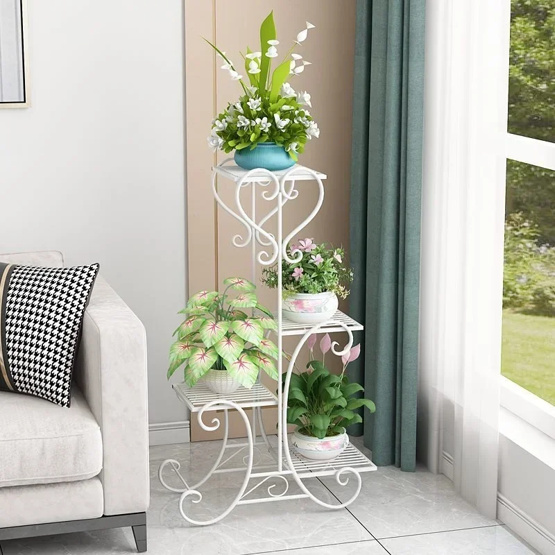 European Iron Multi-Tiered Flora Platform Crane Balcony Rack Indoor Living Botanic Pot Shelving Aesthetic Plant Stand