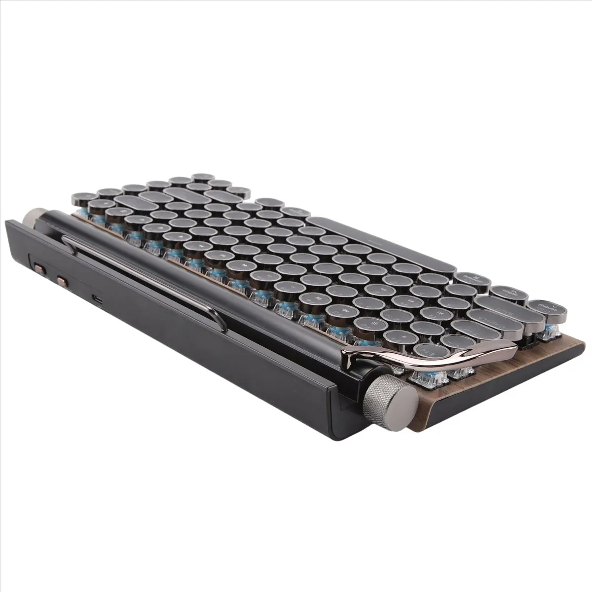 Retro Typewriter Keyboard Wireless Bluetooth Keyboard USB Mechanical Punk Keycaps for Desktop PC/Laptop/Phone-Wood Color