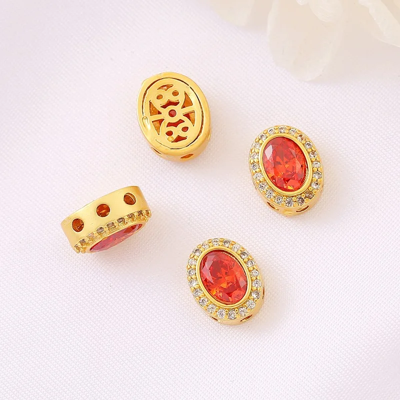 7 Pieces of Copper-gold-plated Zirconium Agate Oval Beaded Beaded DIY Bracelet Necklace Accessories Jewelry Making Materials